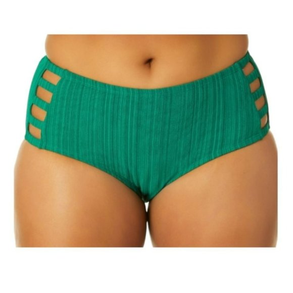 Bikini Swimsuit Bottom Forest Green Ribbed Mid Rise Hipster Woman's 2X 20/22 LR1 - Picture 4 of 8